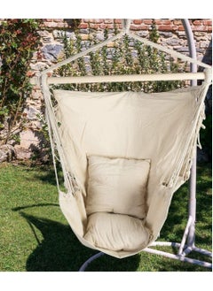 Eworld Hammock Chair Hanging Rope Swing with 2 Cushions and Wood Spreader Bar for Home Indoor Bedroom or Patio Outdoor  - Image 2