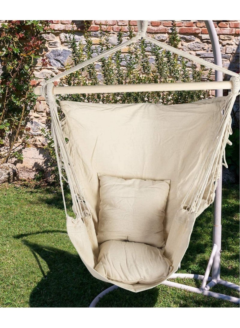 Eworld Hammock Chair Hanging Rope Swing with 2 Cushions and Wood Spreader Bar for Home Indoor Bedroom or Patio Outdoor  - Image 2
