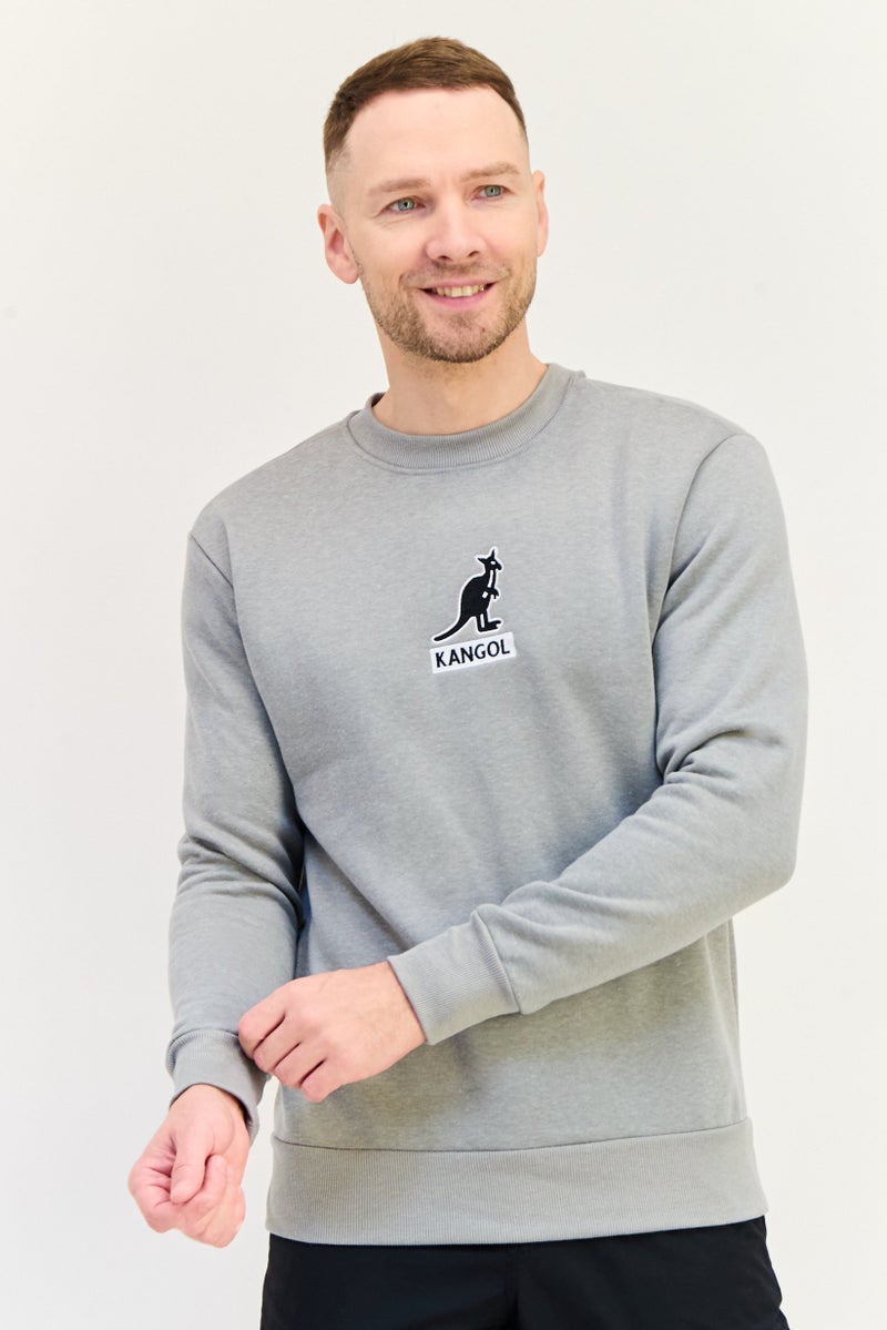 KANGOL Men Crew Neck Embroidered Logo Long Sleeves Sweatshirt, Grey - Image 1
