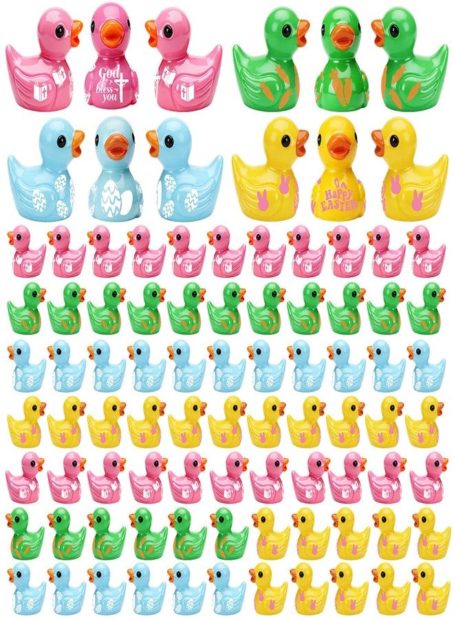 AWEELON100Pcs Mini Easter Resin Ducks Bulk Tiny Duck Figurines Multicolor Mini Ducks Miniature for Garden Landscape Dollhouse Ornament for Easter Day Birthday Ornaments（4 Color） - Image 1