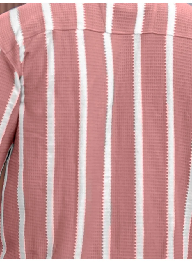 Maniac  Maniac Mens Striped Collared Neck Half Sleeve Onion Popcorn Knitted Shirt for Men | Best Price UAE
