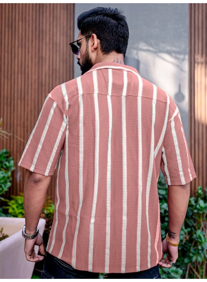 Maniac  Maniac Mens Striped Collared Neck Half Sleeve Onion Popcorn Knitted Shirt for Men | Best Price UAE