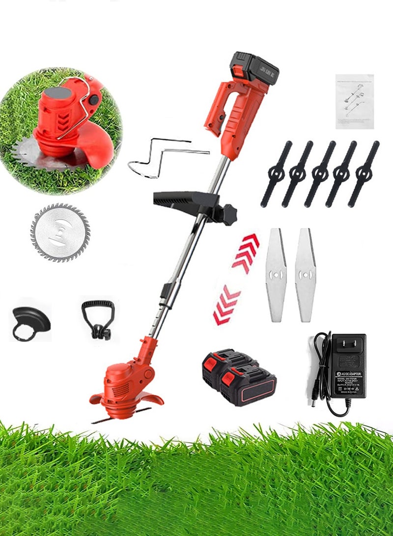 Generic Electric Grass Wacker Eater Battery Powered 21V Cordless Grass Trimmer Grass Wacker Stringless Brush Cutter, Lightweight grass Trimmer/Lawn Edger/Mini-Mower grasser Tool with 3 Types Blades  - Image 1