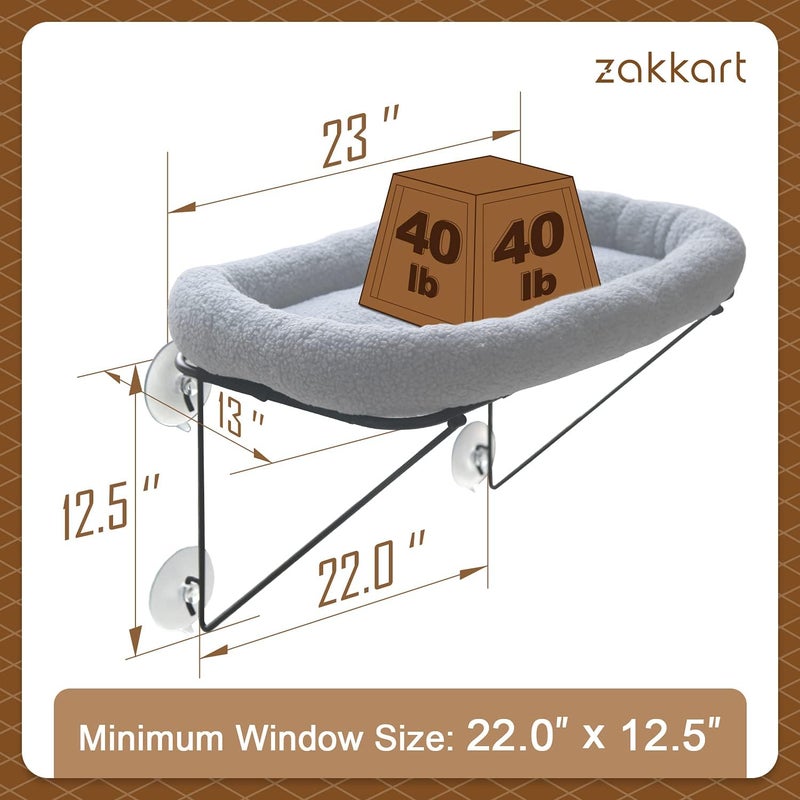 Cat Window Perch with Cozy Bed - Metal Supported Cat Hammock for Large Cats & Kittens (Grey) - Image 2