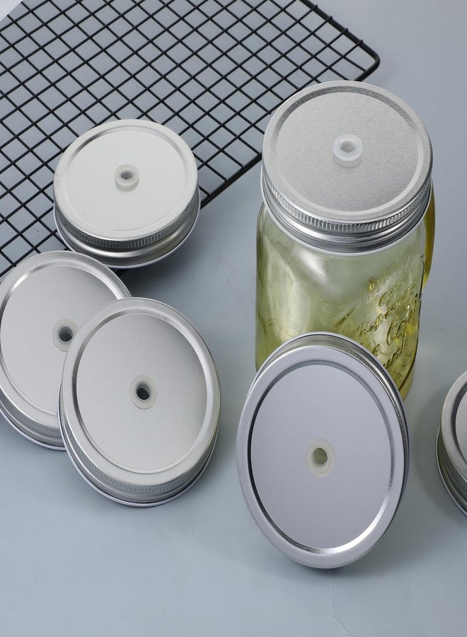 Zyghjort 6 PCS Mason Jar Lids with Straw Hole, 2.7 Inch Mason Jar Drinking Lids Regular Mouth Stainless Steel Drinking Jars Lid Reusable Premium Canning Caps for Drinkings - Image 2