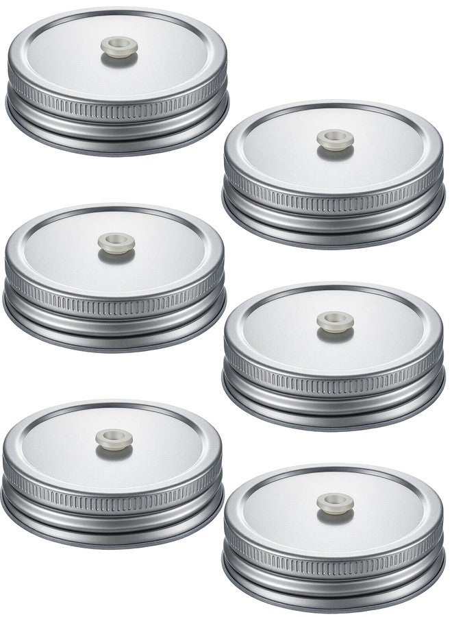Zyghjort 6 PCS Mason Jar Lids with Straw Hole, 2.7 Inch Mason Jar Drinking Lids Regular Mouth Stainless Steel Drinking Jars Lid Reusable Premium Canning Caps for Drinkings - Image 1