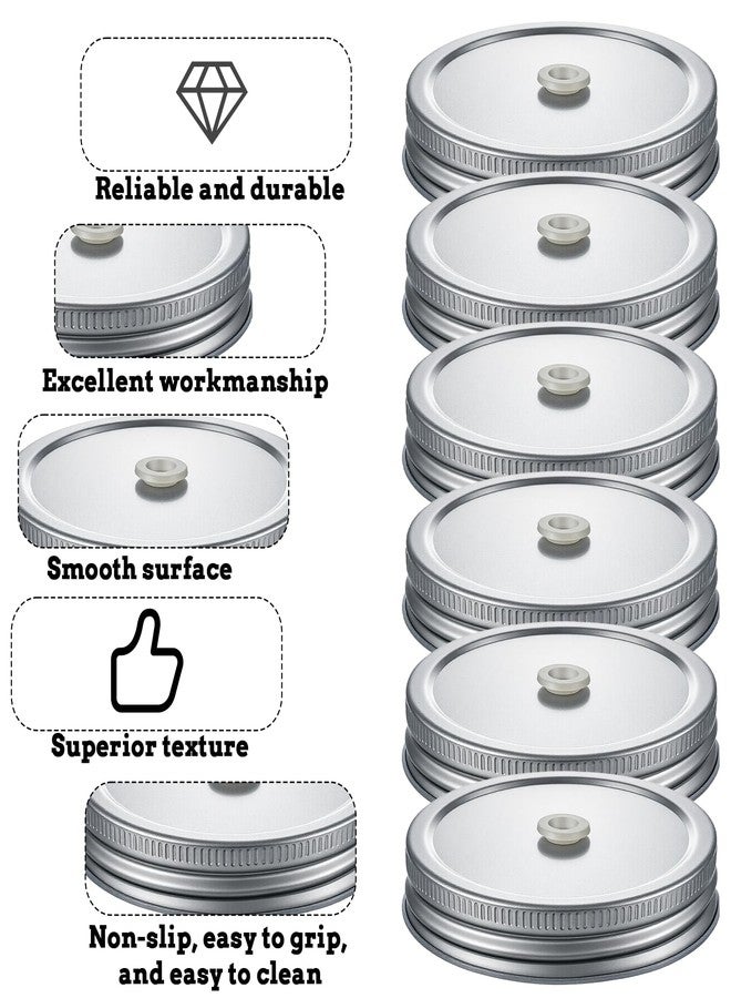 Zyghjort 6 PCS Mason Jar Lids with Straw Hole, 2.7 Inch Mason Jar Drinking Lids Regular Mouth Stainless Steel Drinking Jars Lid Reusable Premium Canning Caps for Drinkings - Image 4