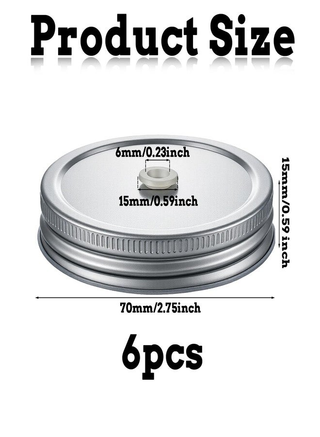 Zyghjort 6 PCS Mason Jar Lids with Straw Hole, 2.7 Inch Mason Jar Drinking Lids Regular Mouth Stainless Steel Drinking Jars Lid Reusable Premium Canning Caps for Drinkings - Image 3