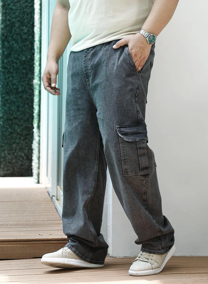 Instafab Plus  Instafab Plus Men's Charcoal Black Utility Relaxed Denim Jeans For Casual Wear | Mid-Rise | Straight Fit | Button Closure | Plus Size Denim Jeans Crafted With Comfort Fit For Everyday Wear for Men | Best Price UAE