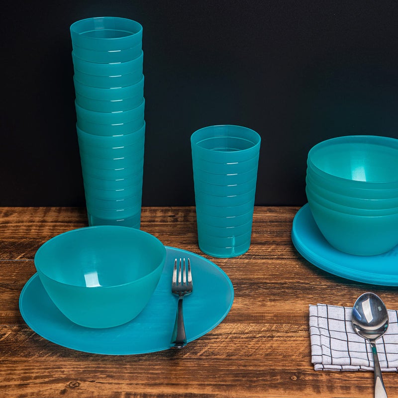 KOXIN-KARLU Plastic Dinnerware set  Unbreakable and Reusable Plastic Plate  Bowl and Tumbler | set of 18 Teal - Image 3