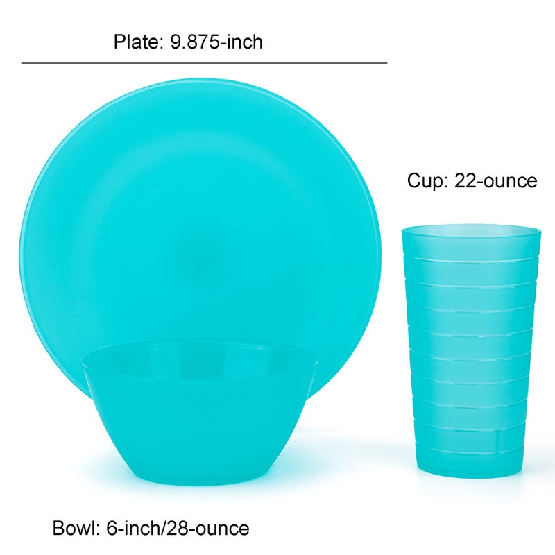 KOXIN-KARLU Plastic Dinnerware set  Unbreakable and Reusable Plastic Plate  Bowl and Tumbler | set of 18 Teal - Image 2