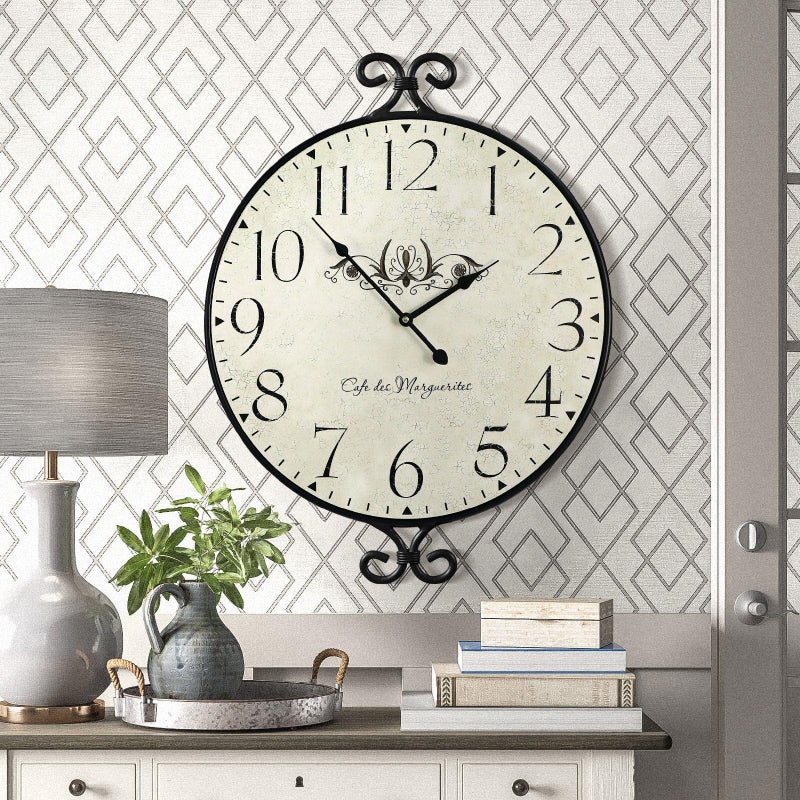 JUMBO DECOR 24 Inch Large Farmhouse Wall Clock, Wrought Iron Frame with Warm Gray Finish, Silent Battery Operated Wall Clock for Living Room Kitchen Bedroom - Image 1