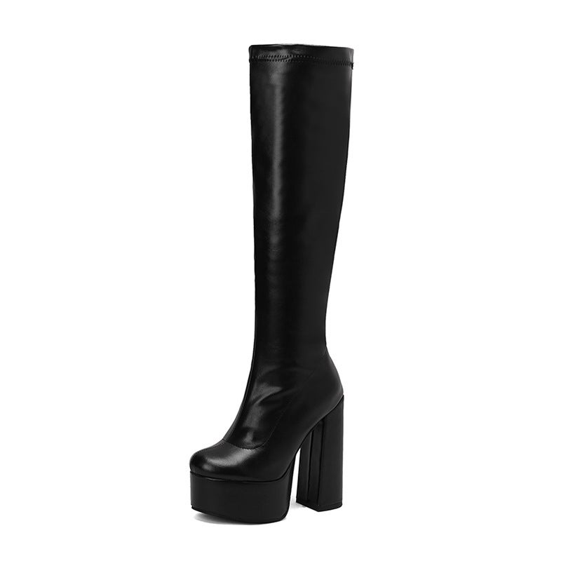 Water Platform Thick Heel High Heel Boots High Heel Knight Boots Thin Boots But Knee Long Boots 40-46 Plus Size - Image 1