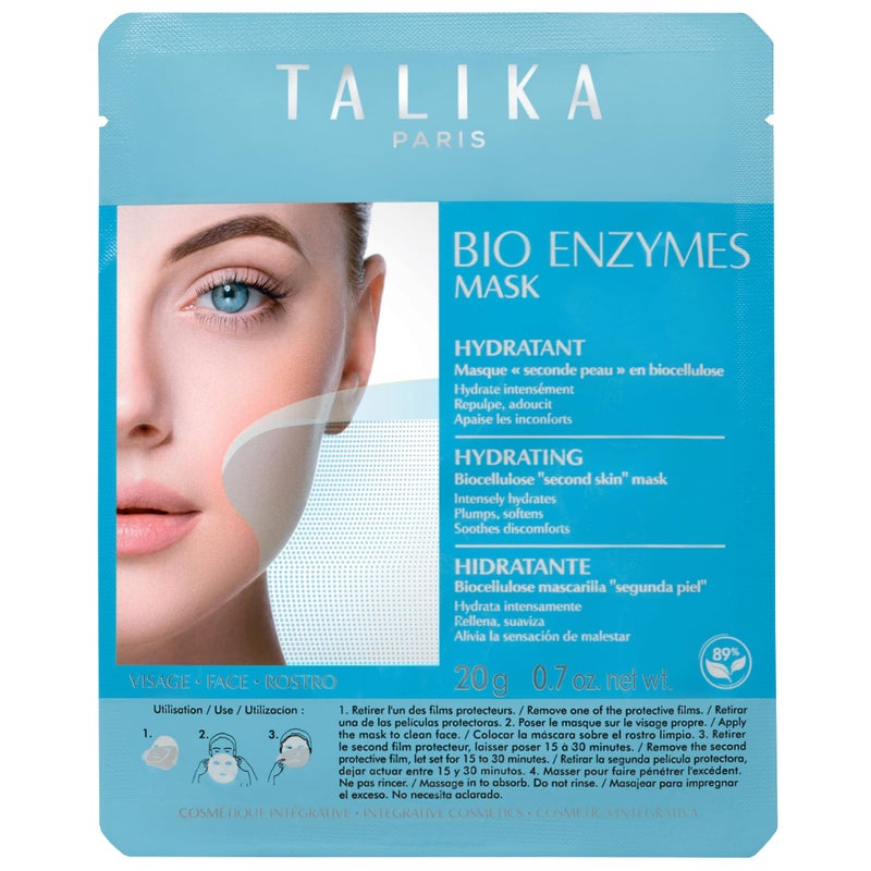 Talika Bio Enzymes Hydrating Mask - Moisturizing & Soothing Face Mask - Biocellulose Instant Glow Mask - Second Skin Effect Beauty Sheet Mask - 20g - Image 1
