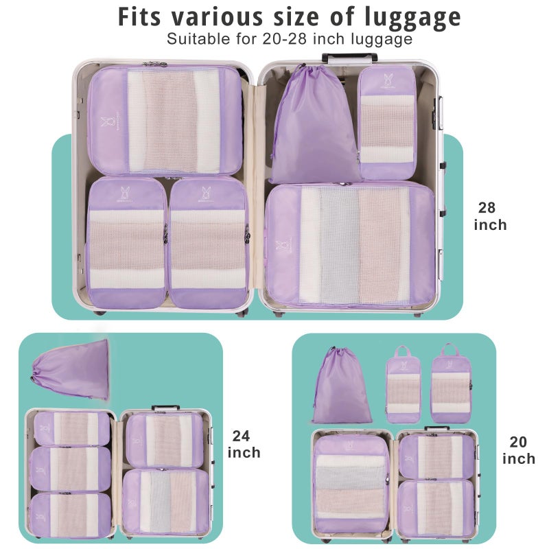 Bunnychill Expandable Compression Packing Cubes for Suitcases,8 Set Lightweight Compressible Travel Packing Organizer for Carry on Suitcase,Organizer Bags Set as Travel Essentials for Women(Lavender) - Image 4