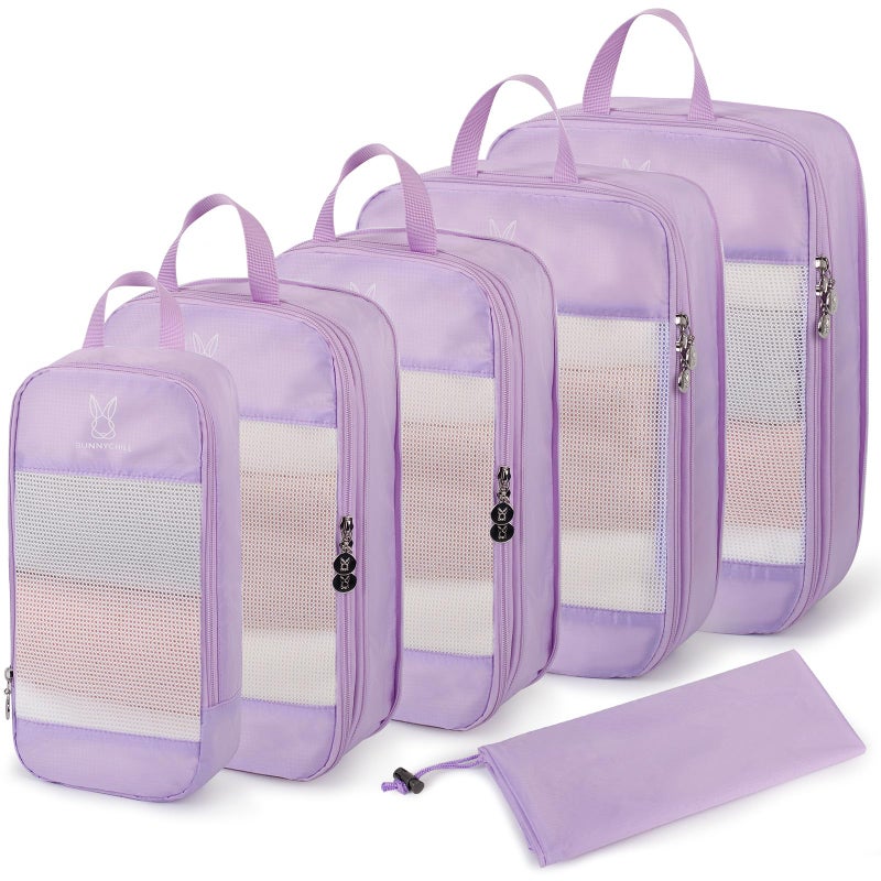 Bunnychill Expandable Compression Packing Cubes for Suitcases,8 Set Lightweight Compressible Travel Packing Organizer for Carry on Suitcase,Organizer Bags Set as Travel Essentials for Women(Lavender) - Image 1
