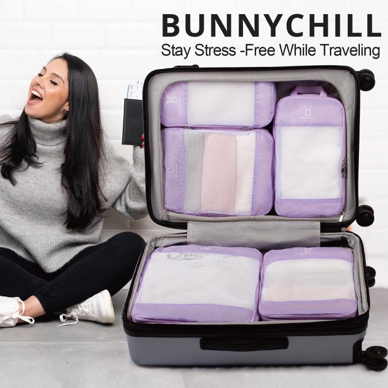 Bunnychill Expandable Compression Packing Cubes for Suitcases,8 Set Lightweight Compressible Travel Packing Organizer for Carry on Suitcase,Organizer Bags Set as Travel Essentials for Women(Lavender) - Image 2