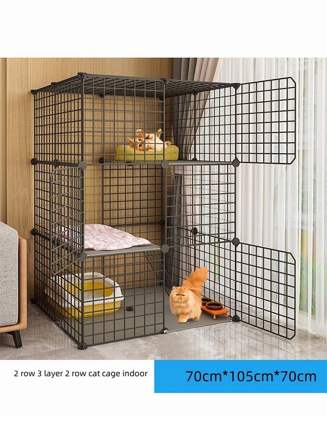 2 Row 3 Layer 2 Row Cat Cage Indoor Detachable Metal Small Animal Cage DIY Design Black Kitten Enclosure Suitable For Pet Puppies Chinchilla Adult Small And Medium Pets - Image 1