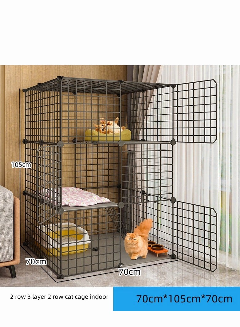 2 Row 3 Layer 2 Row Cat Cage Indoor Detachable Metal Small Animal Cage DIY Design Black Kitten Enclosure Suitable For Pet Puppies Chinchilla Adult Small And Medium Pets - Image 2