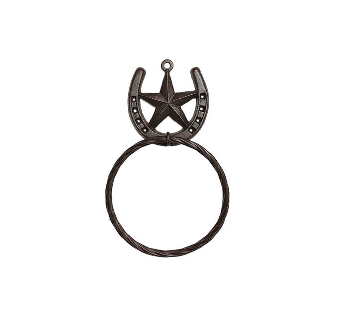 TREASURE GURUS TEXAS BARN STAR WESTERN DECOR HORSESHOE BATH TOWEL RING