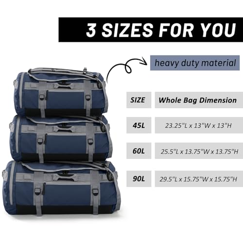 MIER Large Duffel Backpack Sports Gym Bag with Shoe Compartment, Heavy Duty and Water Resistant, Navy Blue, 60L - Image 4