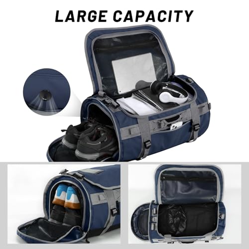 MIER Large Duffel Backpack Sports Gym Bag with Shoe Compartment, Heavy Duty and Water Resistant, Navy Blue, 60L - Image 3