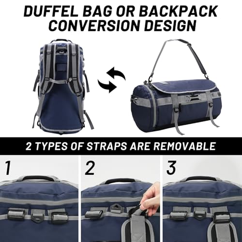 MIER Large Duffel Backpack Sports Gym Bag with Shoe Compartment, Heavy Duty and Water Resistant, Navy Blue, 60L - Image 2