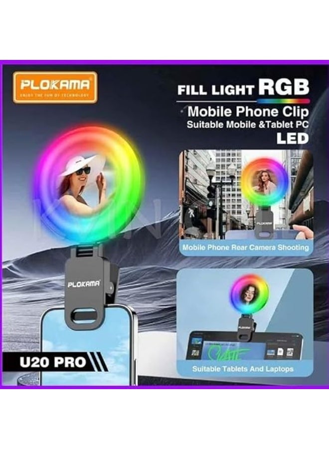 التخطيط مرآة سيلفي U20 PRO ذات حلقة صغيرة مزودة بمشبك RGB مع ضوء LED - Image 4