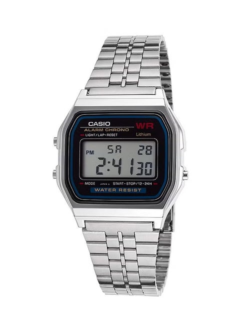 Men's Water Resistant Stainless Steel Digital Casio Watch A-159W - 33 mm - Silver