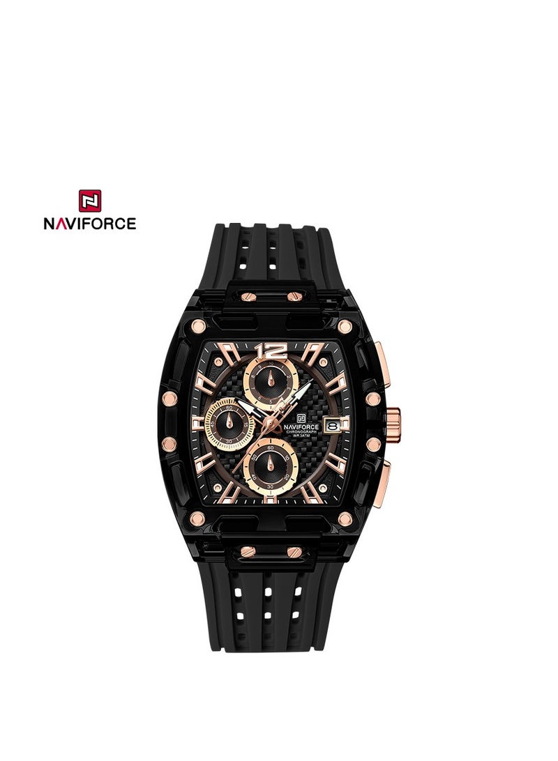 NAVIFORCE Naviforce NF7105 Men's Sports Chronograph Watch – Transparent Case, Waterproof, Silicone Strap, Multifunction Quartz Black Pink 