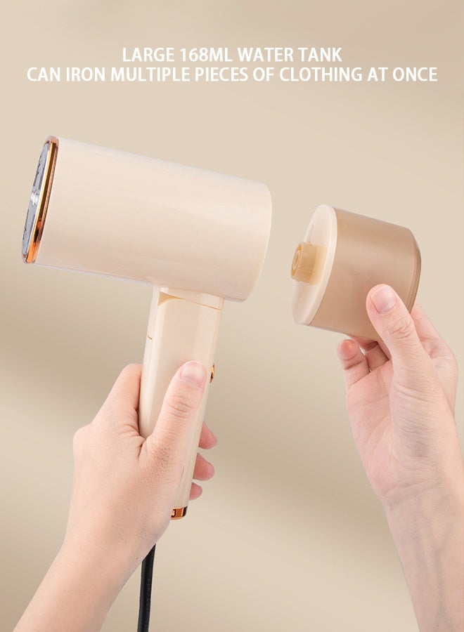 Yaqeen Handheld Garment Steamer Portable And Foldable , Portable Steamer With 1500w Power 168ml Large Water Tank 25 Seconds Fast Heating, Travel Steamer 2 In 1 Flat / Hanging Ironing Suitable For A Variety Of Fabrics - Ivory - Image 3