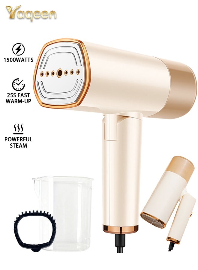 Yaqeen Handheld Garment Steamer Portable And Foldable , Portable Steamer With 1500w Power 168ml Large Water Tank 25 Seconds Fast Heating, Travel Steamer 2 In 1 Flat / Hanging Ironing Suitable For A Variety Of Fabrics - Ivory - Image 1