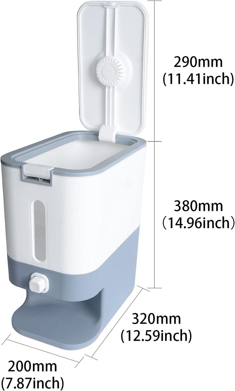 Penck Rice Dispenser Cereal Grain Storage Container Automatic Rice Bucket Airtight Plastic Food Holder Household Organizer Box Bin w/Locking Lid & Measuring Cup, 17lbs Capacity, Grey - Image 2