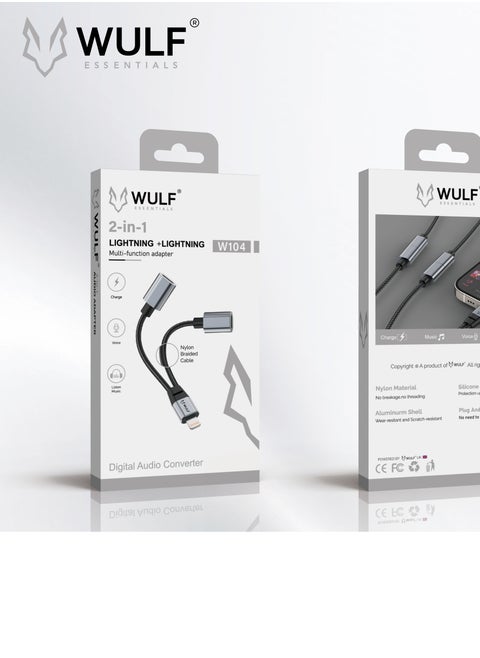 WULF Essentials W104 2 in 1 Lightning to Dual Lightning Adapter – Charge & Listen Simultaneously