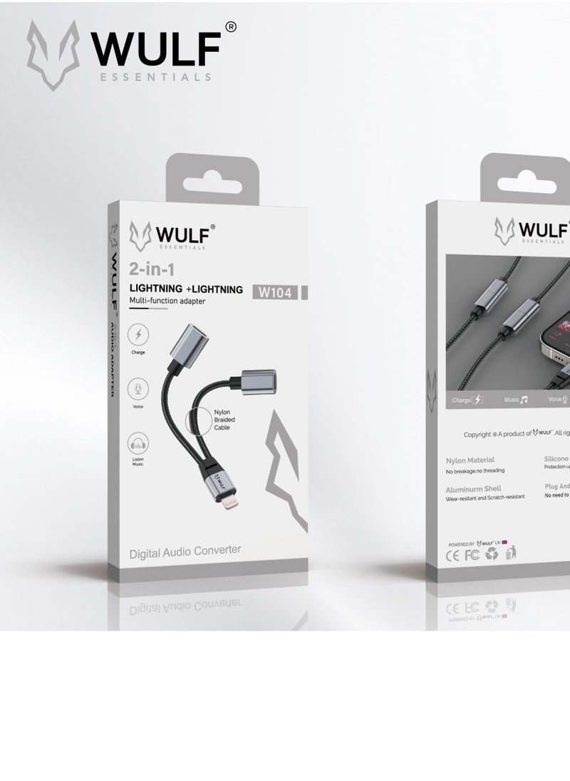 Wulf Essentials WULF Essentials W104 2 in 1 Lightning to Dual Lightning Adapter – Charge & Listen Simultaneously 