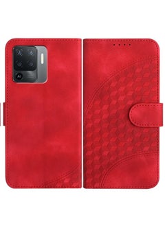 HuHa Case Cover For OPPO A94 4G/F19 Pro 4G/Reno5 F 4G/Reno5 Lite YX0060 Elephant Head Embossed Phone Leather Case with Lanyard Red 