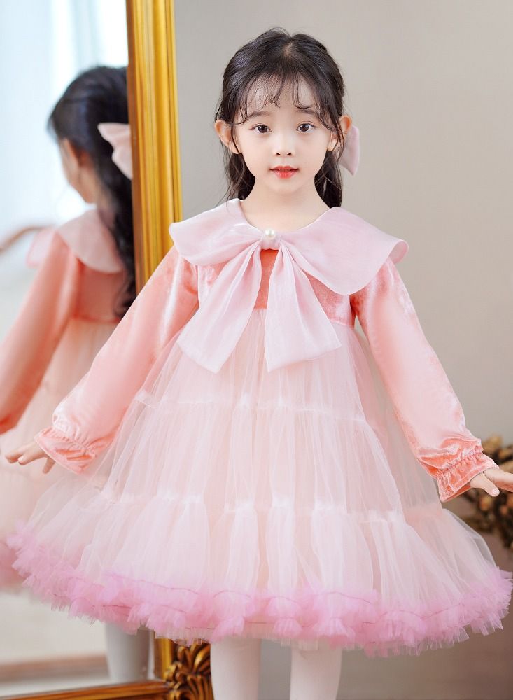 Loquat Girls' Fluffy Autumn And Winter Puffy Princess Dress Pink 