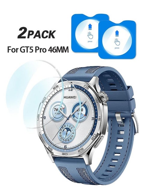 2 Pack Screen Protector for Huawei Watch GT5 Pro 46MM with Auto-alignment Installation kit,High Definition Anti-Scratch Bubble Free Clear Tempered Glass protective film