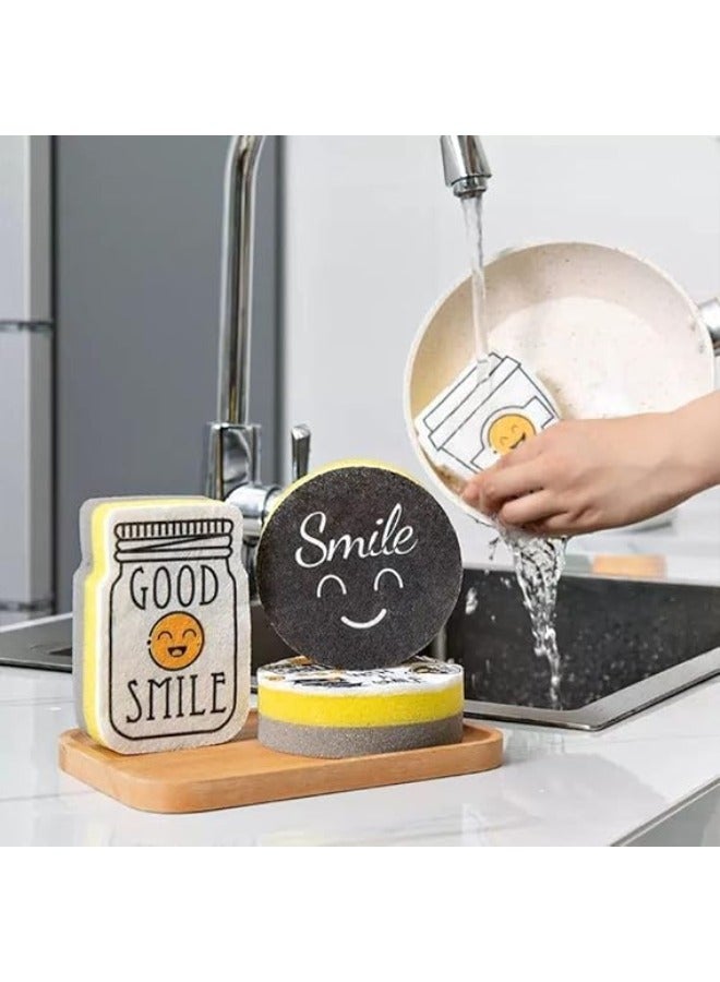 CGS Kitchen Scrub Sponges Non-Scratch Multi-Use - Heavy Duty Scrub Sponge for Dishes Pots and Pans - Three-Layer Cleaning Sponge - (Pack Of 4 Smiley Face) - Image 1