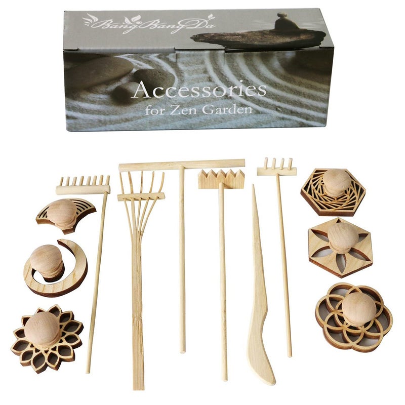 BangBangDa Mini Zen Garden Accessories Tabletop Zen Garden Tools Zen Garden Kit Rakes and Zen Stamp for Office Mini Zen Garden Set of 12
