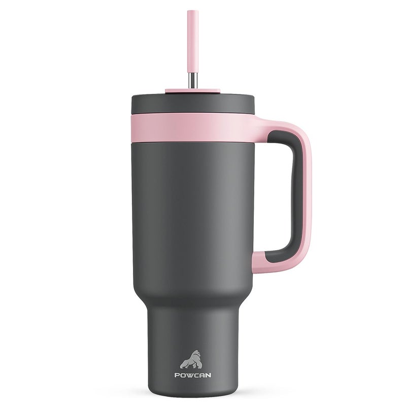 POWCAN 40 oz Tumbler with Handle 2in1 Straw and Sip Lid Leakproof Dishwasher Safe Insulated Stainless Steel Travel Coffee Mug Keeps Cold for 34 Hours Fits in Car Cup Holder Rebellion