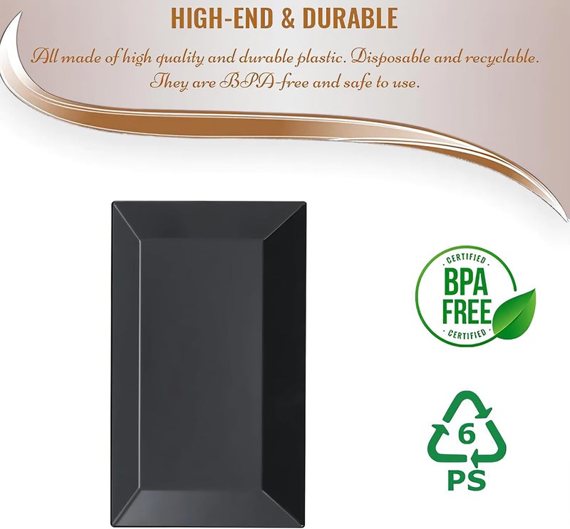 kaya Elegant Rectangular Black Plastic Dessert Plates 55 x 85  Pack of 10  Perfect for Weddings Birthdays  Home Use - Image 4