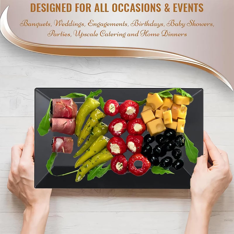 kaya Elegant Rectangular Black Plastic Dessert Plates 55 x 85  Pack of 10  Perfect for Weddings Birthdays  Home Use - Image 3