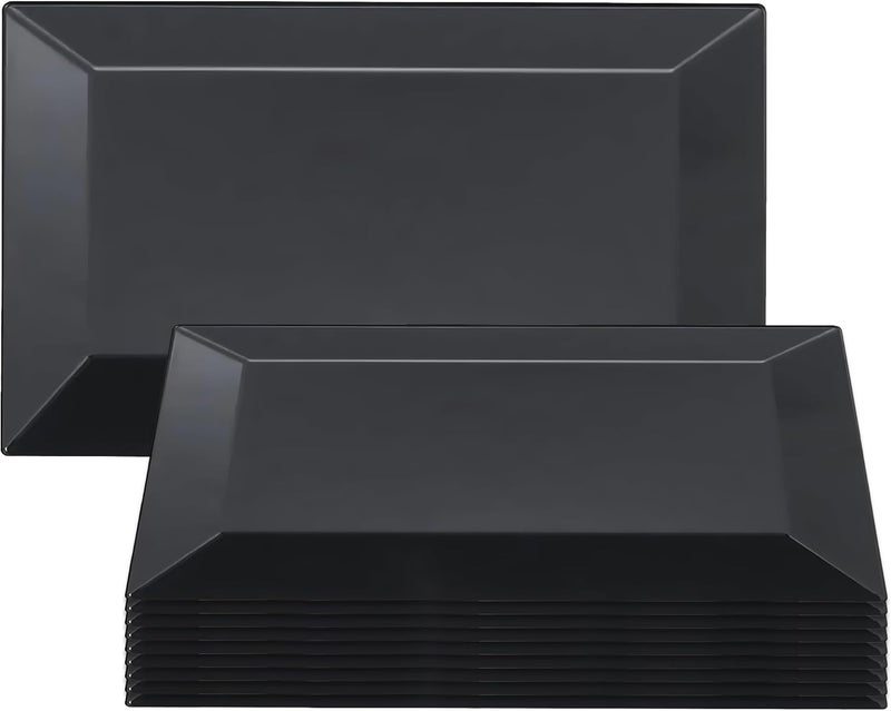 kaya Elegant Rectangular Black Plastic Dessert Plates 55 x 85  Pack of 10  Perfect for Weddings Birthdays  Home Use - Image 1