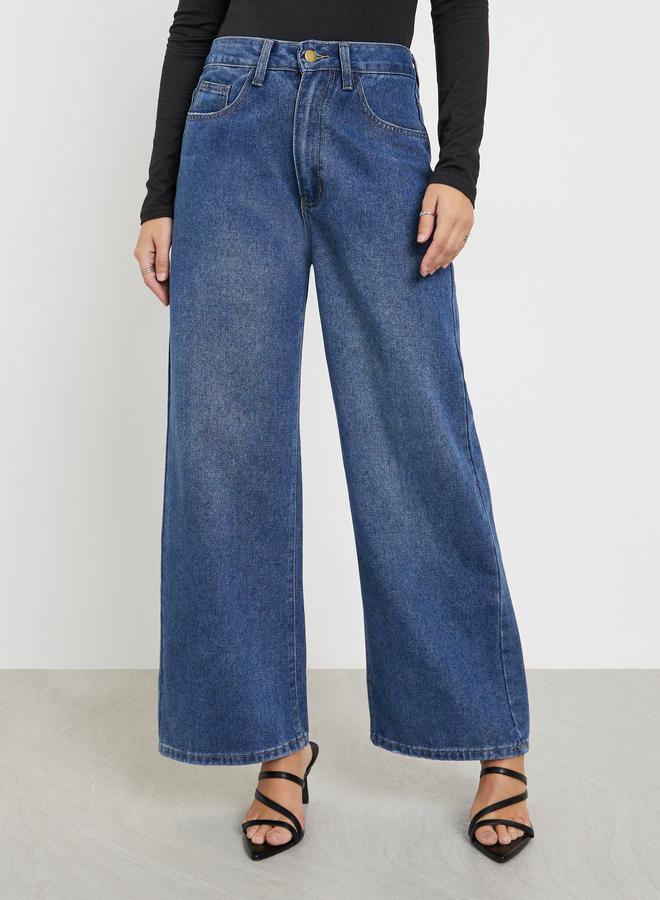 Styli Mid Wash Wide Leg Jeans - Image 2