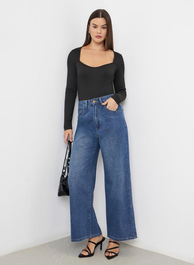 Styli Mid Wash Wide Leg Jeans - Image 1
