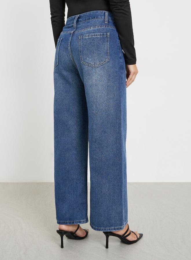 Styli Mid Wash Wide Leg Jeans - Image 4
