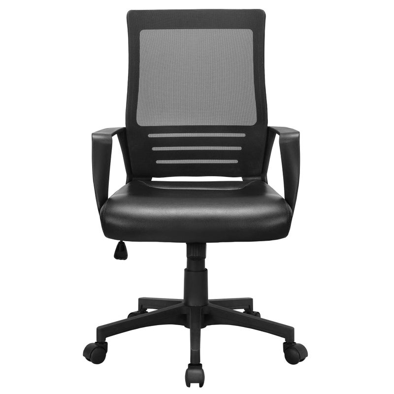 Yaheetech Office Chair Ergonomic Leather and Mesh Combine Desk Computer Chair Rolling Swivel Adjustable with Lumbar Support and Armrests for Office and Home Black