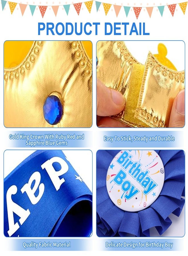 Clofiak Birthday Boy Sash Hat Button Pin Accessory, Birthday King Crown Party Set, Photo Props for Boys' Theme Party Decoration - Image 3