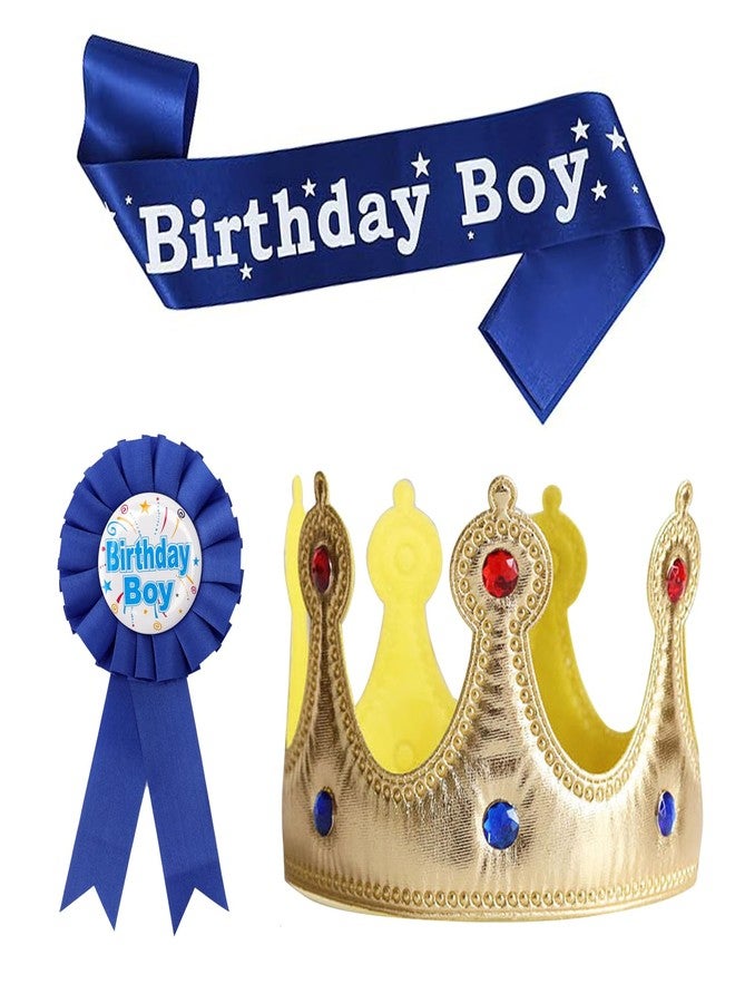Clofiak Birthday Boy Sash Hat Button Pin Accessory, Birthday King Crown Party Set, Photo Props for Boys' Theme Party Decoration - Image 1
